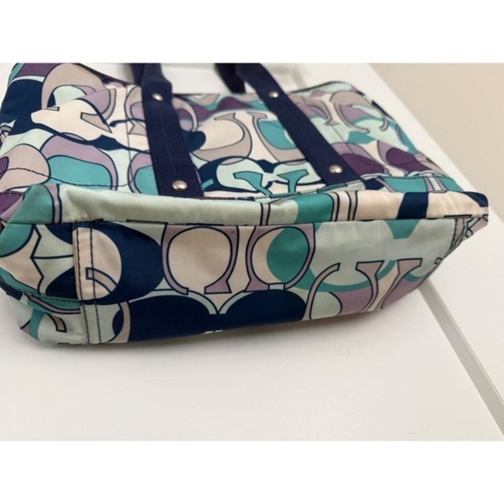 Coach Poppy Signature Tote Bag Multicolor Purple Teal Canvas M1163-117178 Flaw - Picture 14 of 17